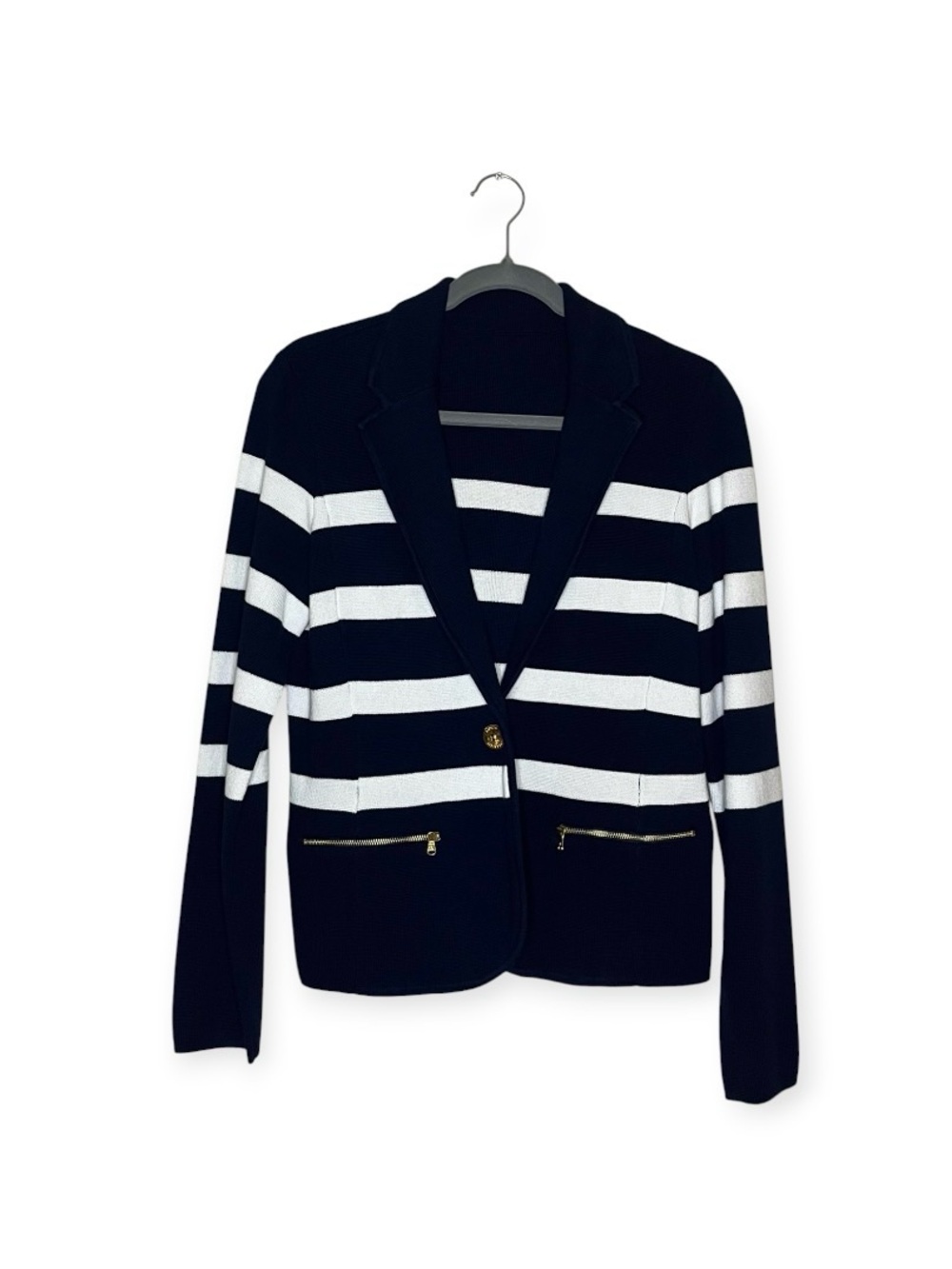 Lauren Ralph Lauren Black & White Striped Knit Blazer